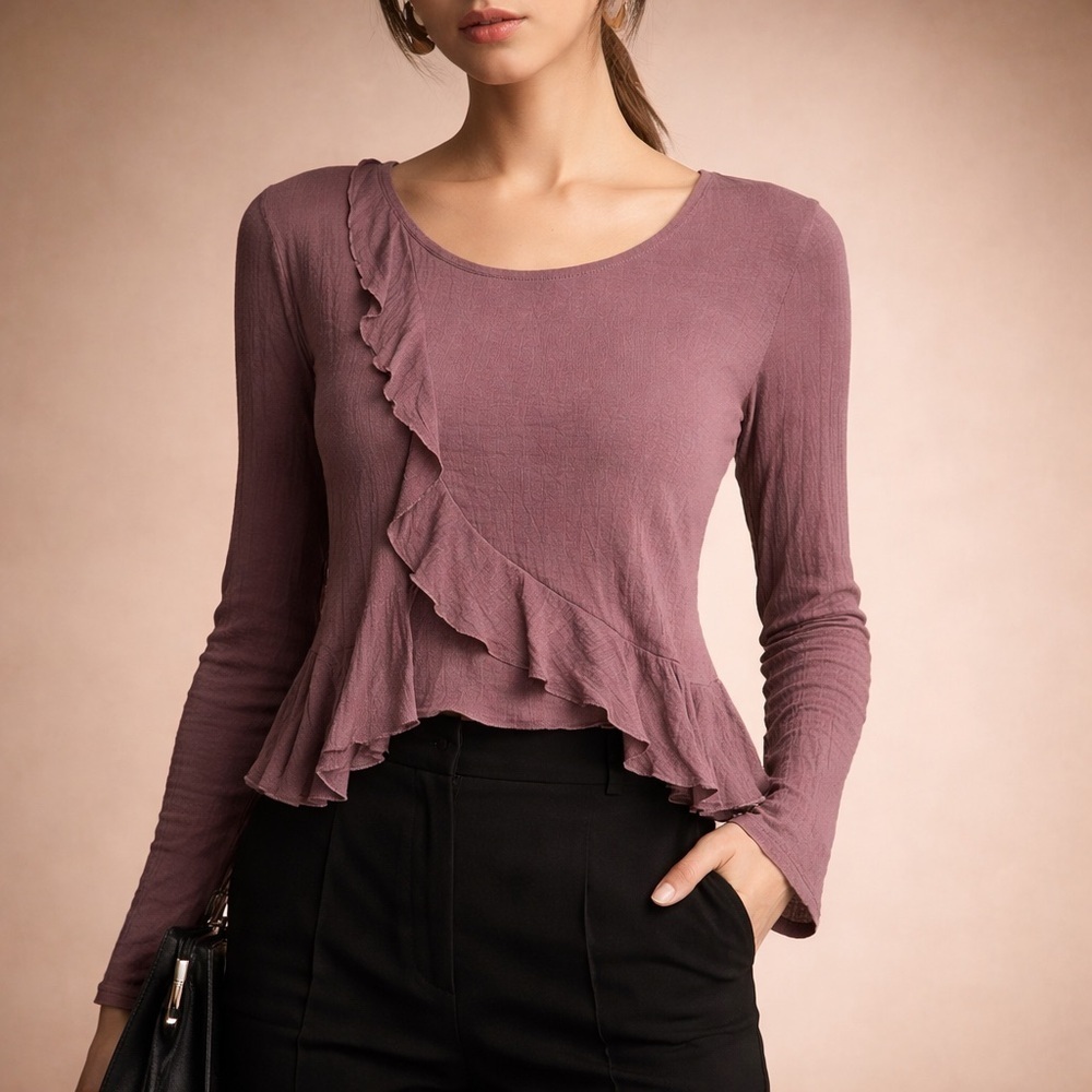 O’Neill Mauve Ruffle Long Sleeve Top Size Small Boho